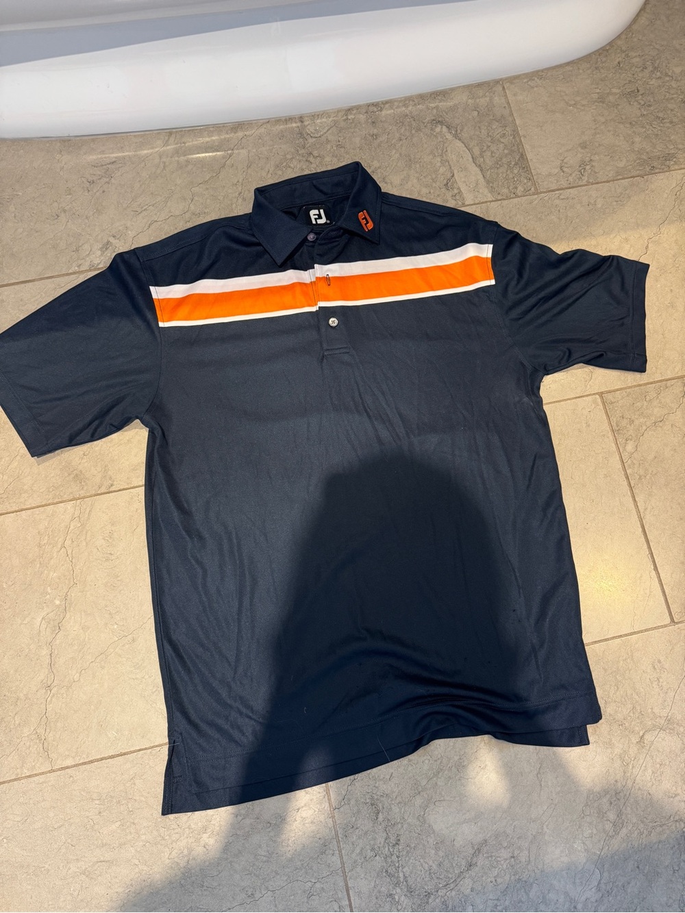 FootJoy Navy Polo with Orange and White Chest Stripe